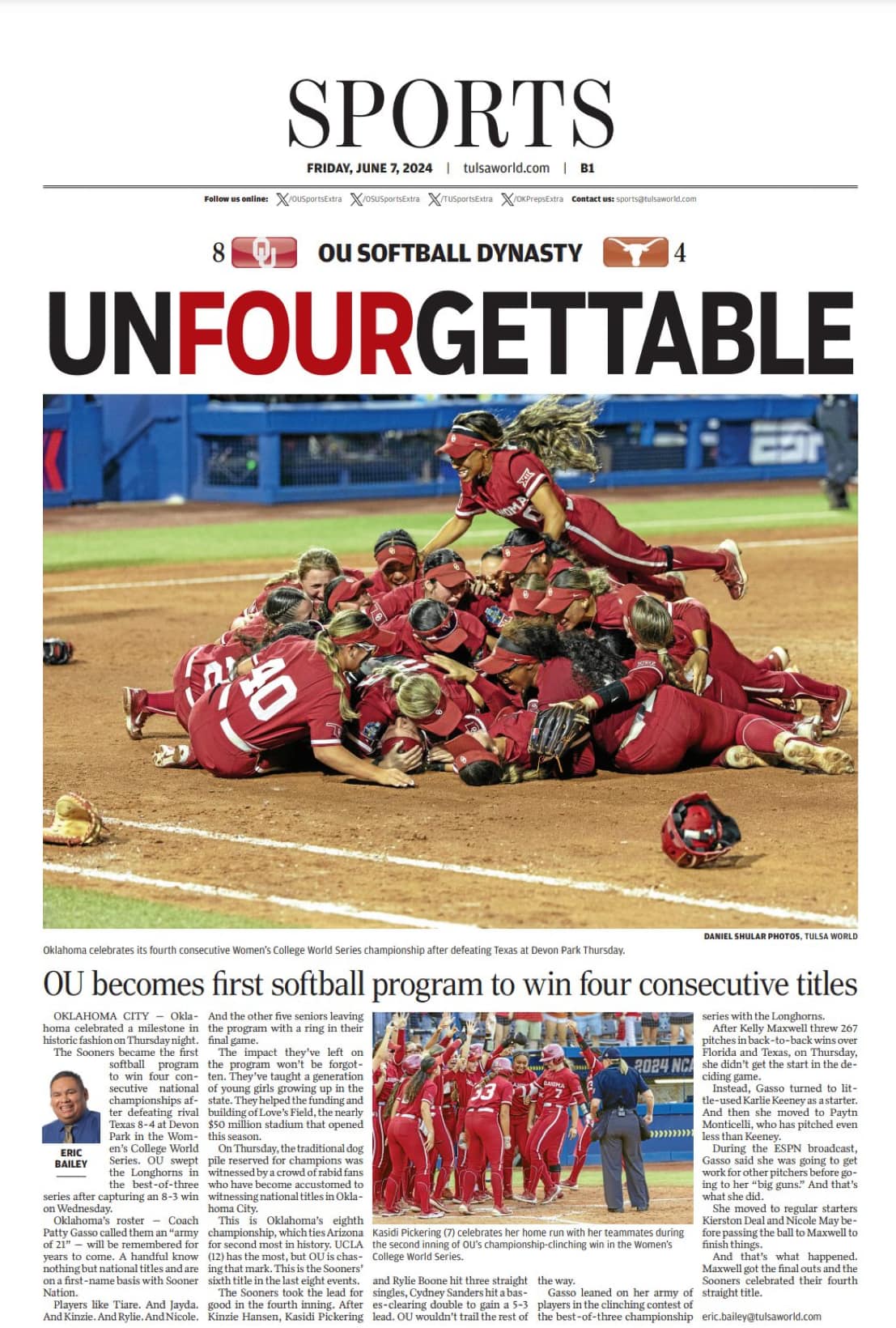 2024 OU Softball 'UnFOURgettable' Sports Front Page